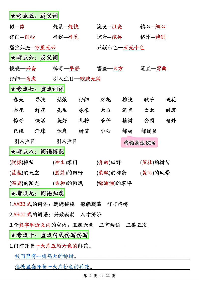 二年级下册语文1-8单元★高频考点总结_好创网-专注优质VIP网课 网络创业落地实操课程资源分享 – 每天更新_高质量项目输出好创网