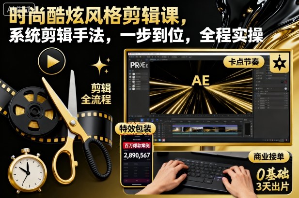 时尚酷炫风格剪辑课，系统剪辑手法，一步到位，全程实操好创网-专注优质VIP网课 网络创业落地实操课程资源分享 – 每天更新_高质量项目输出好创网