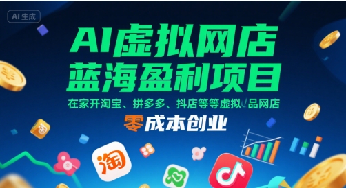 AI虚拟网店蓝海盈利项目，在家开淘宝、拼多多、抖店等虚拟品网店，零成本创业好创网-专注优质VIP网课 网络创业落地实操课程资源分享 – 每天更新_高质量项目输出好创网