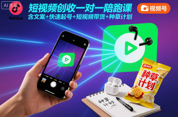 短视频创收一对一陪跑课，含文案+快速起号+短视频带货+种草计划好创网-专注优质VIP网课 网络创业落地实操课程资源分享 – 每天更新_高质量项目输出好创网