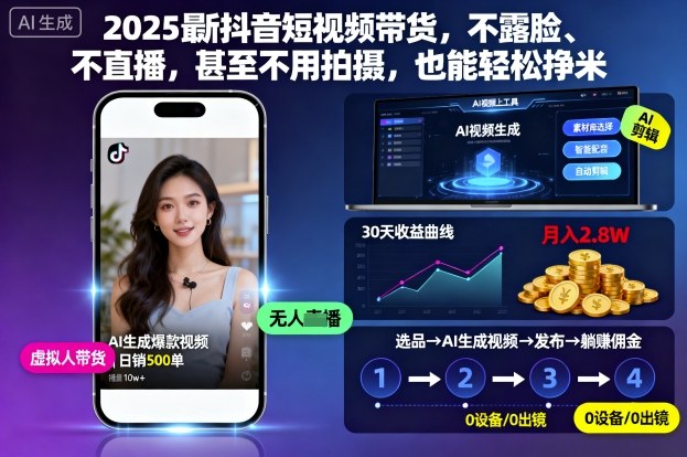 2025最新抖音短视频带货,不露脸、不直播,甚至不用拍摄,也能轻松挣米好创网-专注优质VIP网课 网络创业落地实操课程资源分享 – 每天更新_高质量项目输出好创网