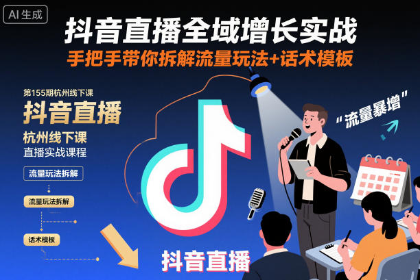 抖音直播全域增长实战第155期杭州线下课,手把手带你拆解流量玩法+话术模板好创网-专注优质VIP网课 网络创业落地实操课程资源分享 – 每天更新_高质量项目输出好创网