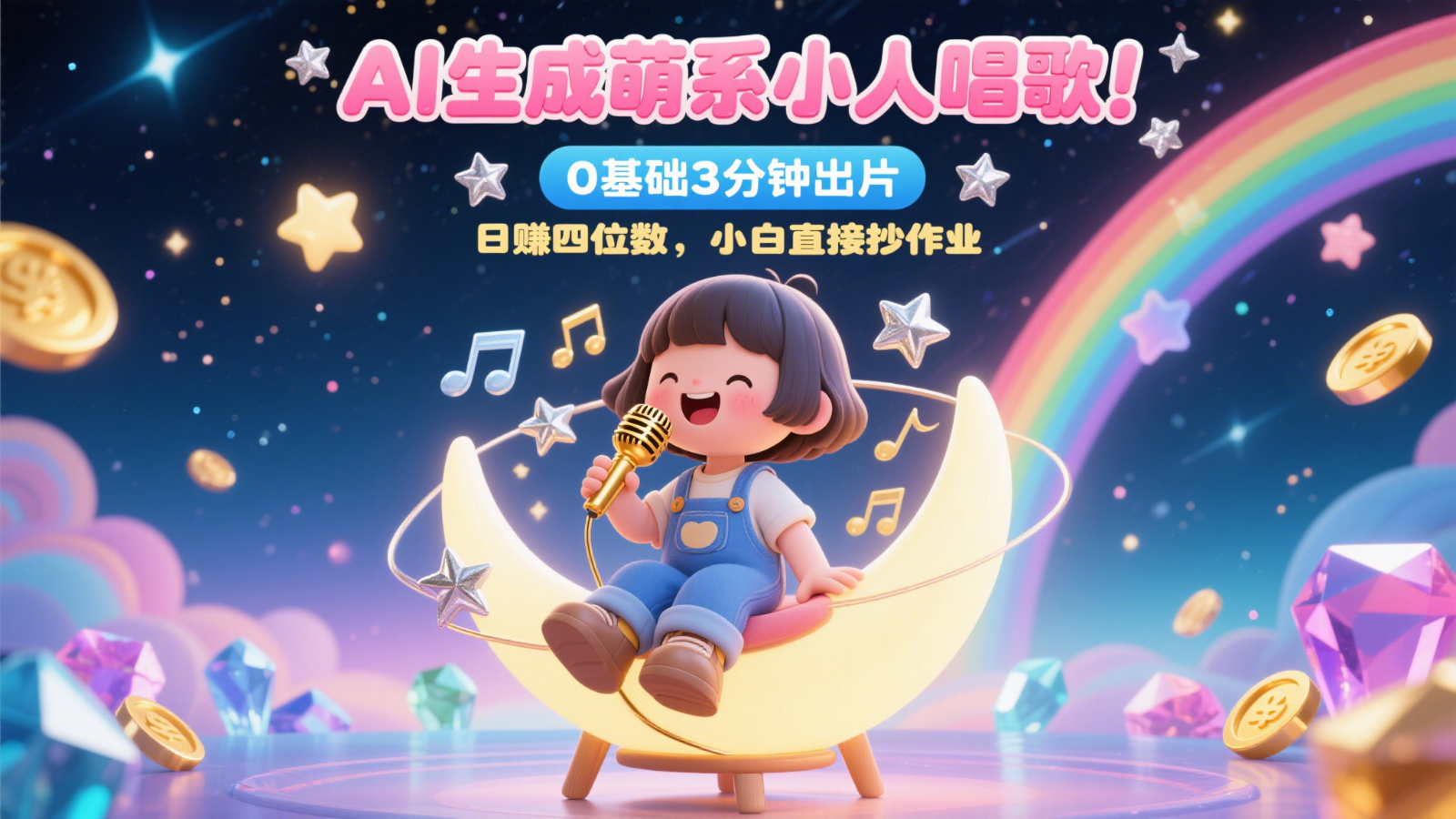 AI生成萌系小人唱歌！0基础3分钟出片，28个作品涨粉9万，日赚四位数，小白直接抄作业好创网-专注优质VIP网课 网络创业落地实操课程资源分享 – 每天更新_高质量项目输出好创网