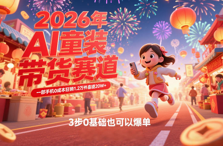 AI童装新春带货赛道，一部手机0成本狂销1.2万件喜提20W+，3步0基础也可以爆单好创网-专注优质VIP网课 网络创业落地实操课程资源分享 – 每天更新_高质量项目输出好创网