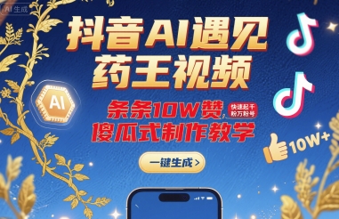 抖音AI遇见药王视频，条条10W赞，快速起千粉万粉号，傻瓜式制作教学好创网-专注优质VIP网课 网络创业落地实操课程资源分享 – 每天更新_高质量项目输出好创网