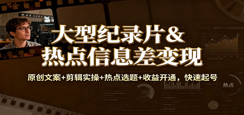 大型纪录片&热点信息差变现:原创文案+剪辑实操+热点选题+收益开通,快速起号好创网-专注优质VIP网课 网络创业落地实操课程资源分享 – 每天更新_高质量项目输出好创网