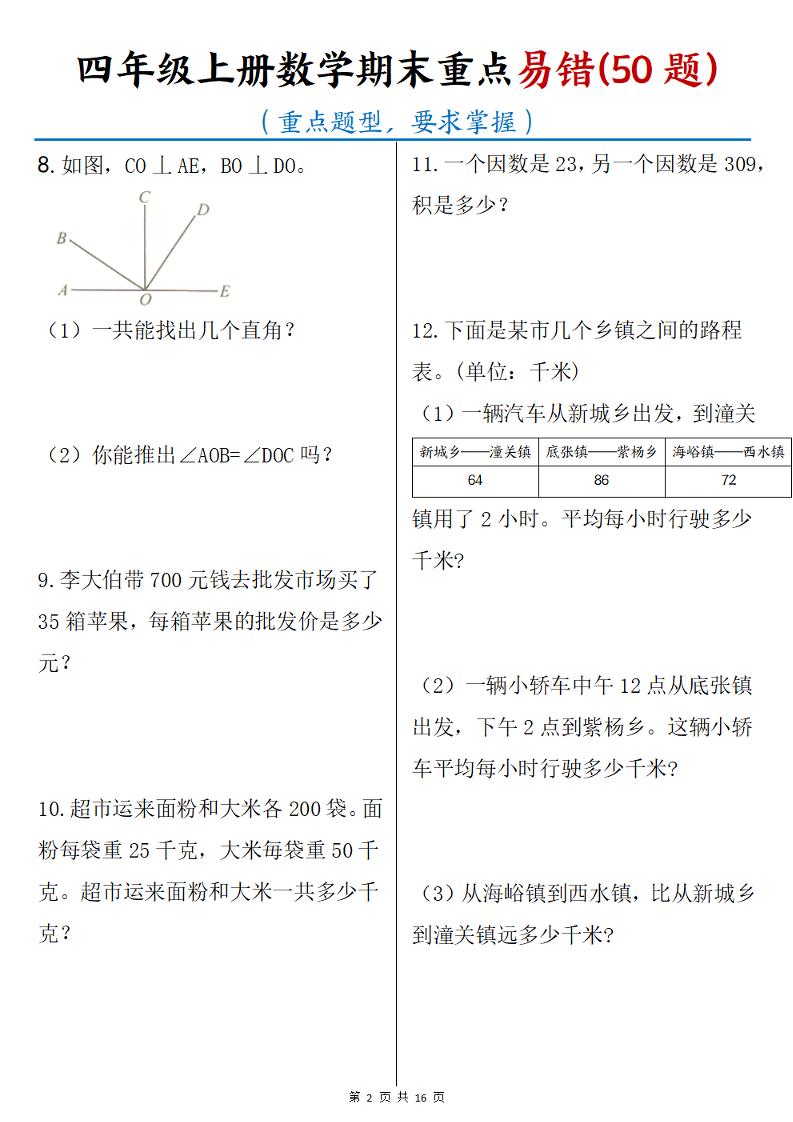 四年级上册数学期末重点易错50题(16页)好创网-专注优质VIP网课 网络创业落地实操课程资源分享 – 每天更新_高质量项目输出好创网