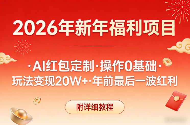 新年福利项目，AI红包定制，操作0基础，玩法变现20W+年前最后一波红利，附详细教程好创网-专注优质VIP网课 网络创业落地实操课程资源分享 – 每天更新_高质量项目输出好创网