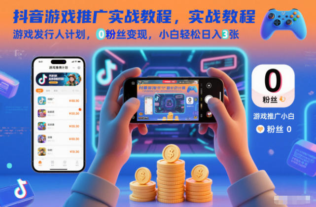 抖音游戏推广实战教程,游戏发行人计划,0粉丝变现,小白轻松日入3张好创网-专注优质VIP网课 网络创业落地实操课程资源分享 – 每天更新_高质量项目输出好创网