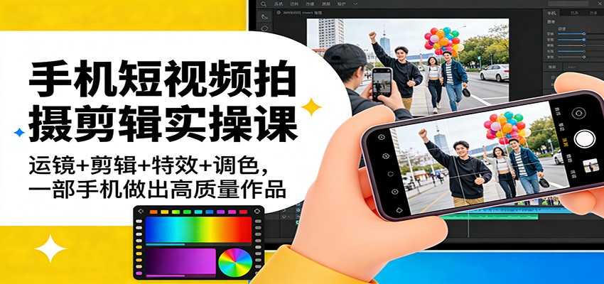 手机短视频拍摄剪辑实操课：运镜+剪辑+特效+调色，一部手机做出高质量作品好创网-专注优质VIP网课 网络创业落地实操课程资源分享 – 每天更新_高质量项目输出好创网
