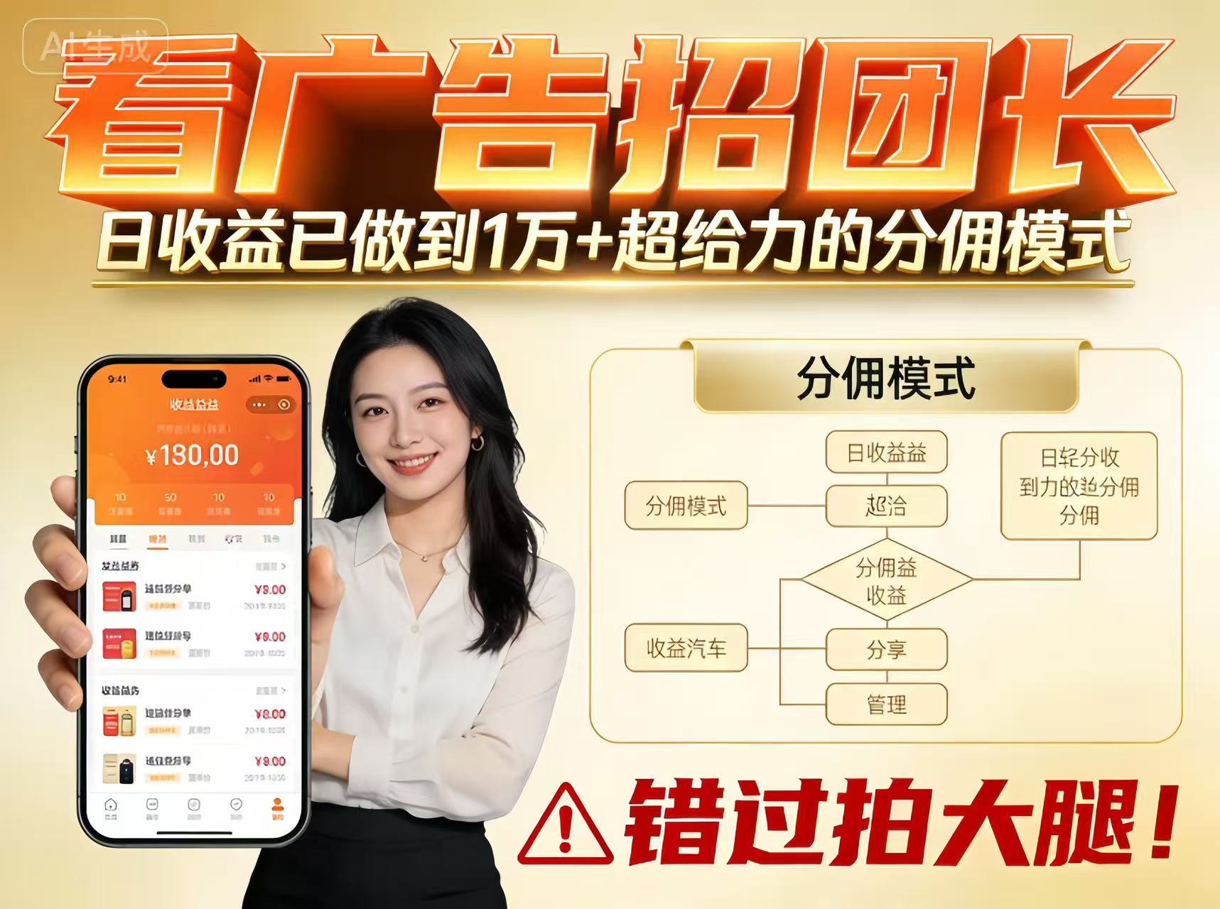 看广告招团长，团队收益已做到日入1万，分佣模式超给力，错过拍大腿好创网-专注优质VIP网课 网络创业落地实操课程资源分享 – 每天更新_高质量项目输出好创网