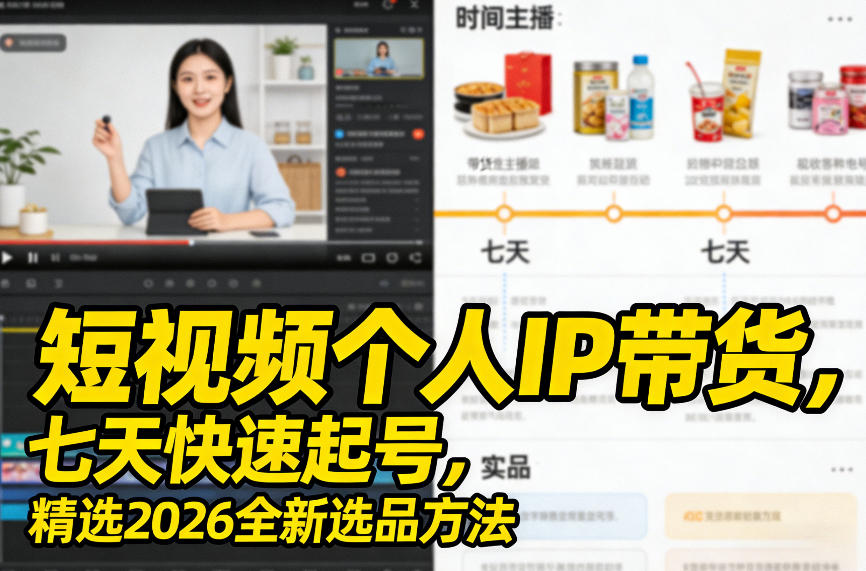 短视频个人IP带货，七天快速起号，精选2026全新选品方法好创网-专注优质VIP网课 网络创业落地实操课程资源分享 – 每天更新_高质量项目输出好创网