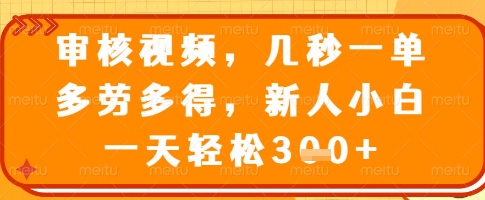 审核视频，几秒一单，多劳多得，新人小白一天轻松3张【揭秘】好创网-专注优质VIP网课 网络创业落地实操课程资源分享 – 每天更新_高质量项目输出好创网