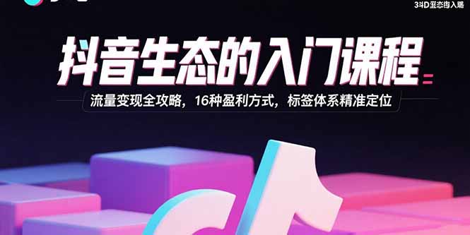 抖音生态的入门课程：流量变现全攻略，16种盈利方式，标签体系精准定位好创网-专注优质VIP网课 网络创业落地实操课程资源分享 – 每天更新_高质量项目输出好创网