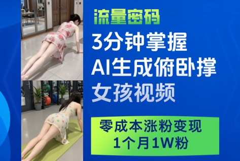 3分钟掌握AI生成俯卧撑女孩视频,零成本涨粉变现,1个月1W粉好创网-专注优质VIP网课 网络创业落地实操课程资源分享 – 每天更新_高质量项目输出好创网