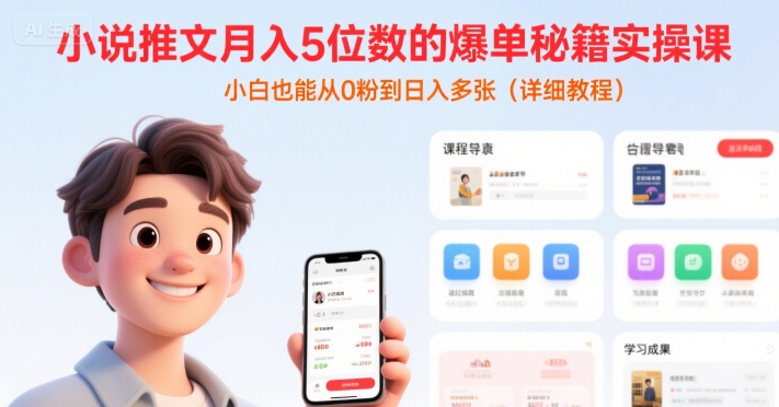 小说推文月入5位数的爆单秘籍实操课,,小白也能从0粉到日入多张(详细教程)好创网-专注优质VIP网课 网络创业落地实操课程资源分享 – 每天更新_高质量项目输出好创网
