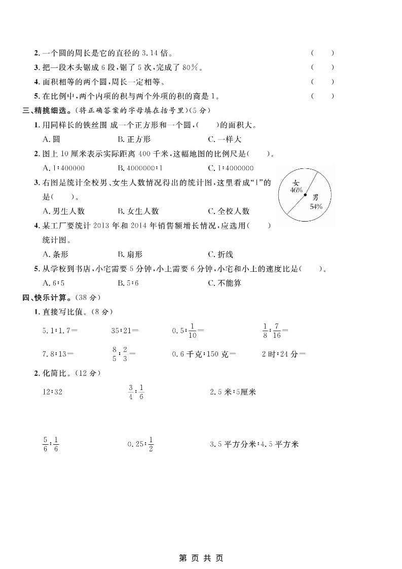 六年级上数学期末质量检测卷2《冀教版》好创网-专注优质VIP网课 网络创业落地实操课程资源分享 – 每天更新_高质量项目输出好创网