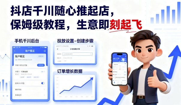 抖店千川随心推起店,保姆级教程,生意即刻起飞好创网-专注优质VIP网课 网络创业落地实操课程资源分享 – 每天更新_高质量项目输出好创网