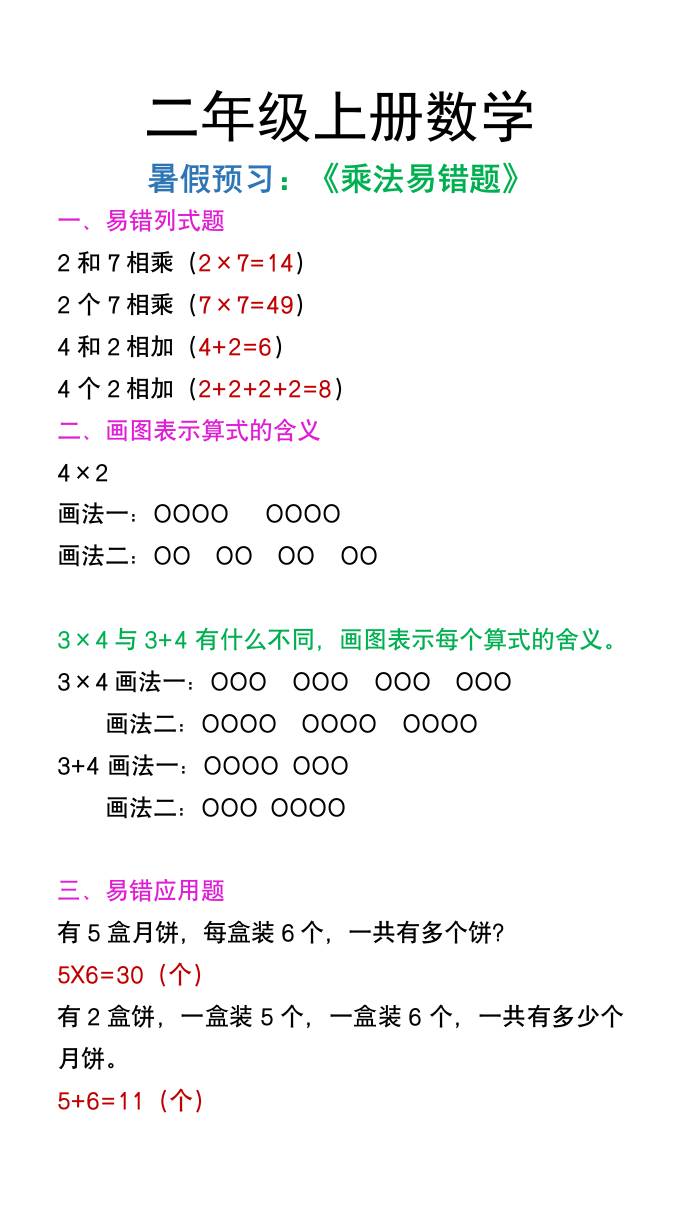 二年级上册数学暑假预习《乘法易错题》好创网-专注优质VIP网课 网络创业落地实操课程资源分享 – 每天更新_高质量项目输出好创网