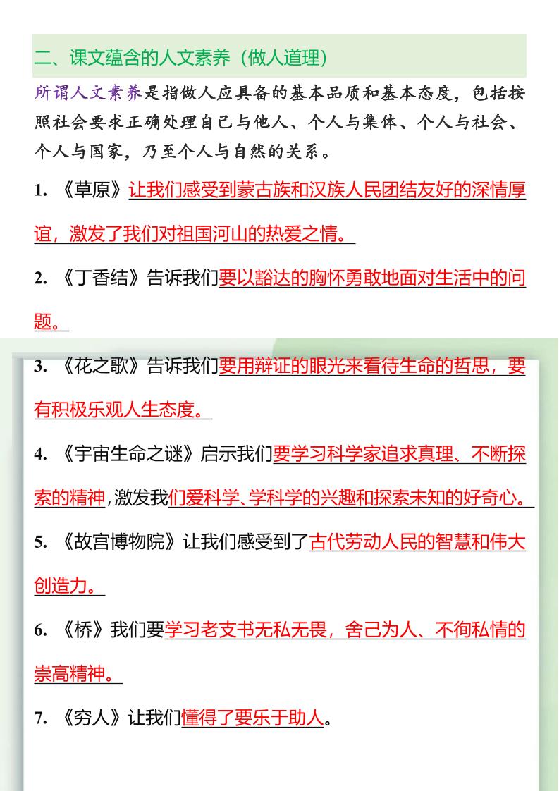 【2025秋新版】五升六重点课文人物事物特点+做人道理-六上语文好创网-专注优质VIP网课 网络创业落地实操课程资源分享 – 每天更新_高质量项目输出好创网
