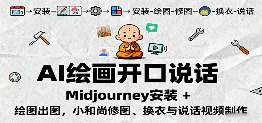 AI绘画开口说话,Midjourney安装 + 绘图出图,小和尚修图、换衣与说话视频制作好创网-专注优质VIP网课 网络创业落地实操课程资源分享 – 每天更新_高质量项目输出好创网