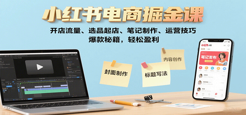 小红书电商掘金课：开店流量、选品起店、笔记制作、运营技巧，爆款秘籍，轻松盈利好创网-专注优质VIP网课 网络创业落地实操课程资源分享 – 每天更新_高质量项目输出好创网