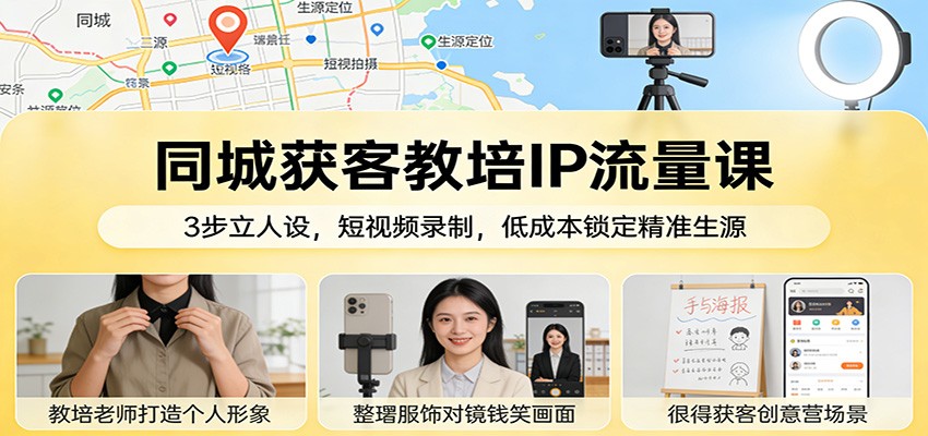 同城获客教培IP流量课：3步立人设，短视频录制，低成本锁定精准生源好创网-专注优质VIP网课 网络创业落地实操课程资源分享 – 每天更新_高质量项目输出好创网