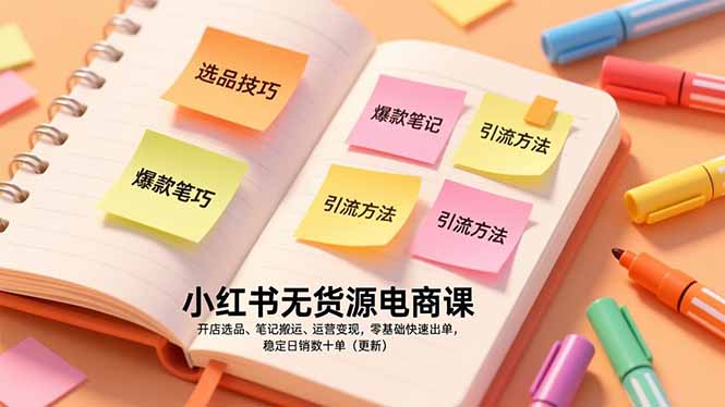 小红书无货源电商课，开店选品、笔记搬运、运营变现，零基础快速出单，稳定日销数十单(更新好创网-专注优质VIP网课 网络创业落地实操课程资源分享 – 每天更新_高质量项目输出好创网
