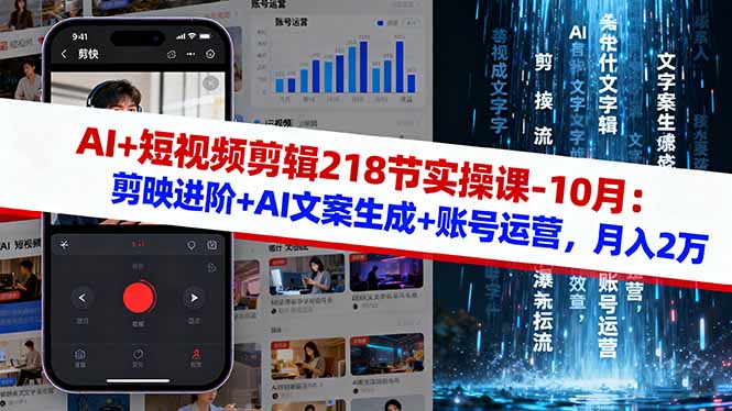 AI+短视频剪辑218节实操课-10月:剪映进阶+AI文案生成+账号运营,月入2万好创网-专注优质VIP网课 网络创业落地实操课程资源分享 – 每天更新_高质量项目输出好创网