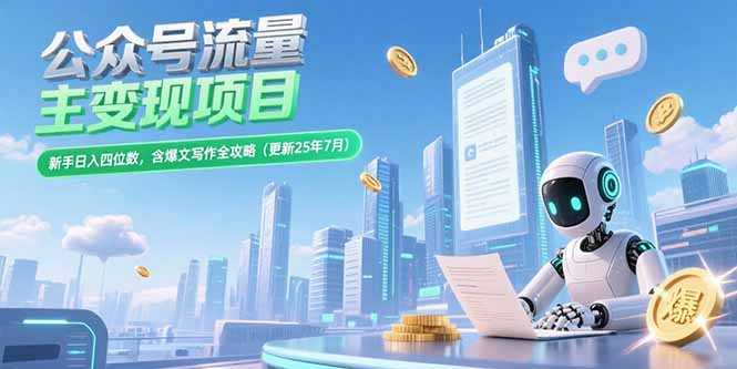 公众号流量主变现项目,新手日入四位数,含爆文写作全攻略(更新25年7月好创网-专注优质VIP网课 网络创业落地实操课程资源分享 – 每天更新_高质量项目输出好创网