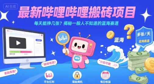 最新哔哩哔哩上B站搬砖项目,每天能挣几张?揭秘一般人不知道的蓝海赛道好创网-专注优质VIP网课 网络创业落地实操课程资源分享 – 每天更新_高质量项目输出好创网