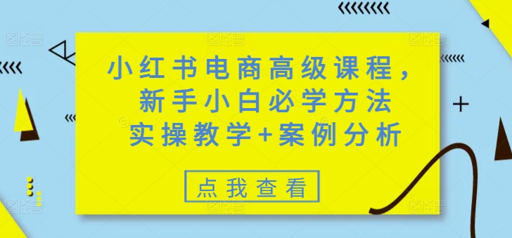 小红书电商高级课程，新手小白必学方法，实操教学+案例分析好创网-专注优质VIP网课 网络创业落地实操课程资源分享 – 每天更新_高质量项目输出好创网