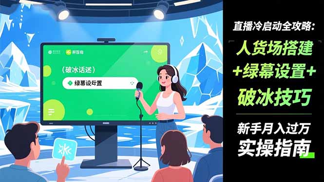 直播冷启动全攻略:人货场搭建+绿幕设置+破冰技巧,新手月入过万实操指南好创网-专注优质VIP网课 网络创业落地实操课程资源分享 – 每天更新_高质量项目输出好创网