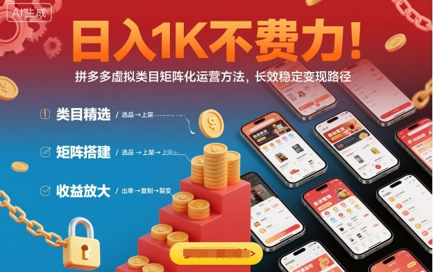 日入1K不费力!拼多多虚拟类目矩阵化运营方法,长效稳定变现路径好创网-专注优质VIP网课 网络创业落地实操课程资源分享 – 每天更新_高质量项目输出好创网