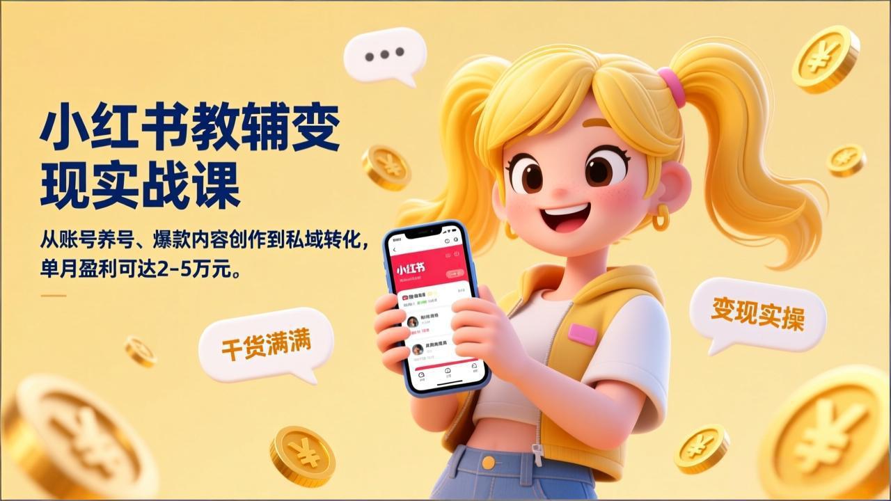 小红书教辅变现实战课，从账号养号、爆款内容创作到私域转化，单月盈利可达2-5万元好创网-专注优质VIP网课 网络创业落地实操课程资源分享 – 每天更新_高质量项目输出好创网