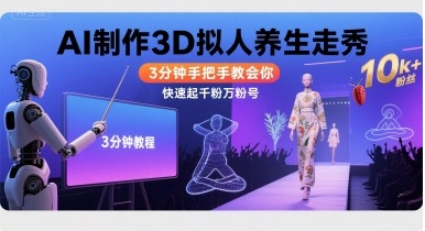 Ai制作3D拟人养生走秀,3分钟手把手教会你,快速起千粉万粉号好创网-专注优质VIP网课 网络创业落地实操课程资源分享 – 每天更新_高质量项目输出好创网