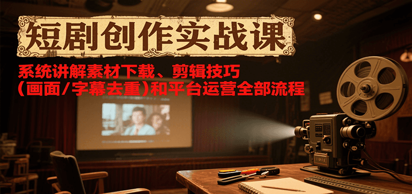 短剧创作实战课，系统讲解素材下载、剪辑技巧(画面/字幕去重)和平台运营全部流程好创网-专注优质VIP网课 网络创业落地实操课程资源分享 – 每天更新_高质量项目输出好创网