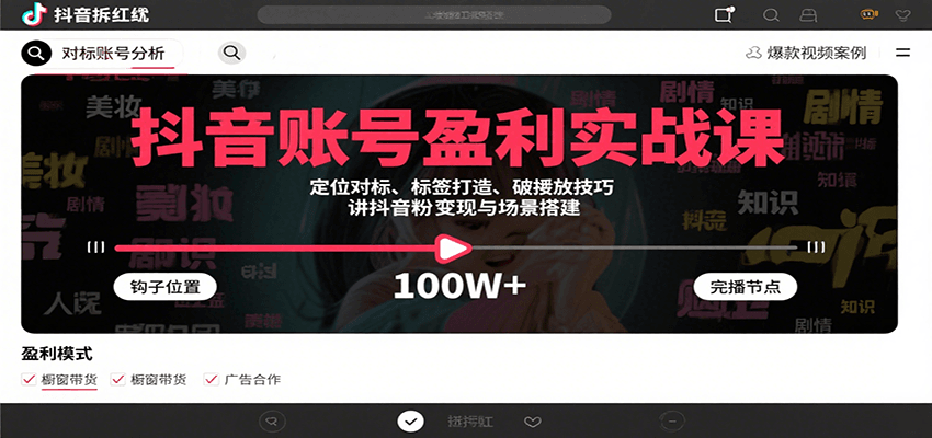 抖音账号盈利实战课，定位对标、标签打造、破播放技巧，讲涨粉变现与场景搭建好创网-专注优质VIP网课 网络创业落地实操课程资源分享 – 每天更新_高质量项目输出好创网