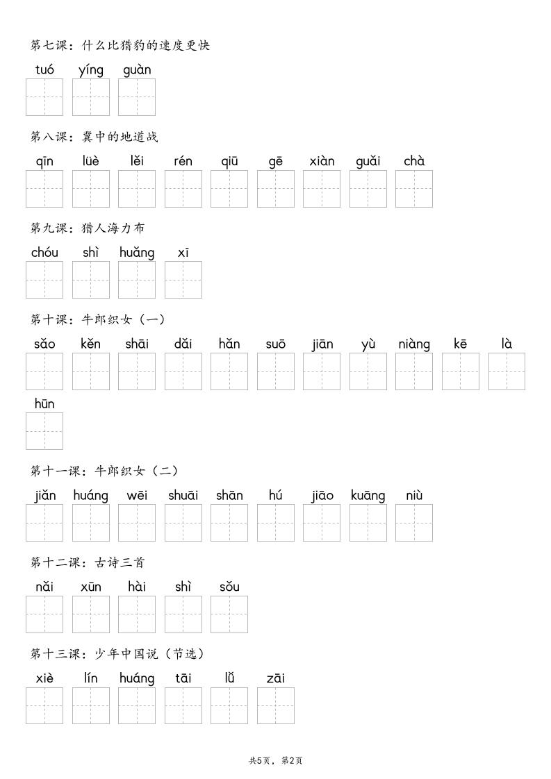 【默写-识字表】2025年五年级上册语文（含答案好创网-专注优质VIP网课 网络创业落地实操课程资源分享 – 每天更新_高质量项目输出好创网