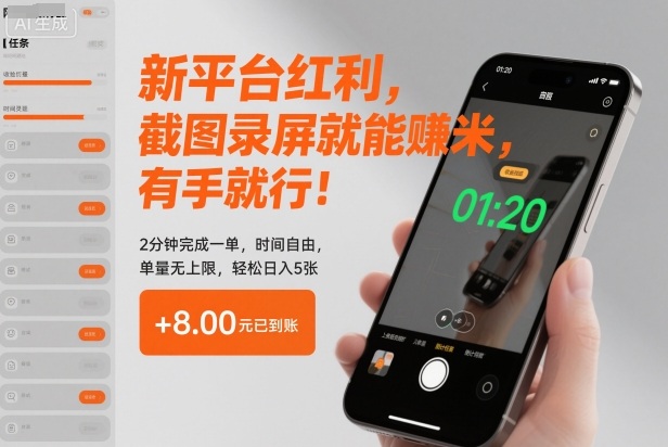 新平台红利,截图录屏就能賺米,有手就行!2分钟完成一单,时间自由,单量无上限,轻松日入5张【揭秘】好创网-专注优质VIP网课 网络创业落地实操课程资源分享 – 每天更新_高质量项目输出好创网