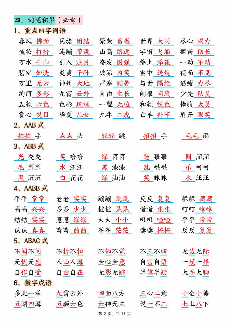 二下语文期中复习核心考点汇总（10大知识点）13页好创网-专注优质VIP网课 网络创业落地实操课程资源分享 – 每天更新_高质量项目输出好创网