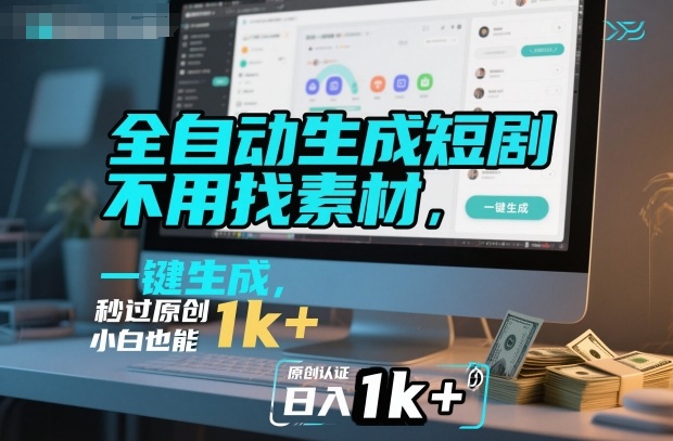 全自动生成短剧，不用找素材，不用剪辑，一键生成，秒过原创，小白也能轻松日入1k+【揭秘】好创网-专注优质VIP网课 网络创业落地实操课程资源分享 – 每天更新_高质量项目输出好创网