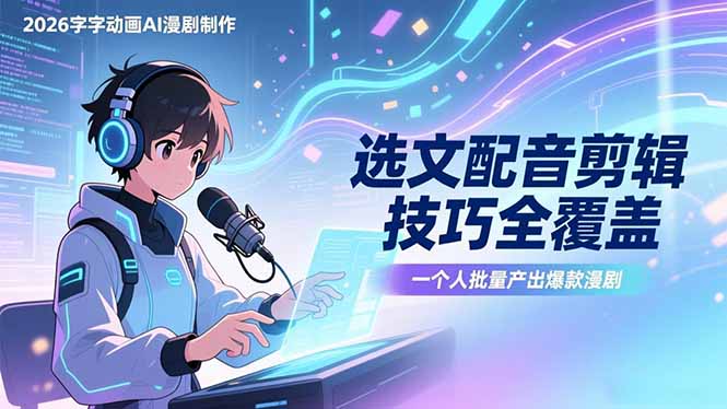 2026字字动画AI漫剧制作-1期，选文配音剪辑技巧全覆盖，一个人就能批量产出爆款漫剧好创网-专注优质VIP网课 网络创业落地实操课程资源分享 – 每天更新_高质量项目输出好创网