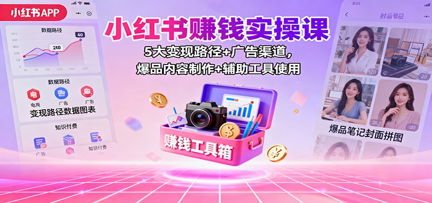小红书赚钱实操课:5大变现路径+广告渠道,爆品内容制作+辅助工具使用好创网-专注优质VIP网课 网络创业落地实操课程资源分享 – 每天更新_高质量项目输出好创网