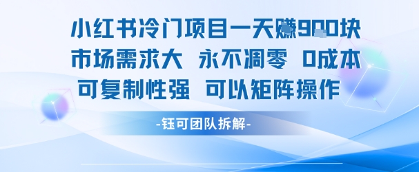 小红书冷门项目一天收益9张，市场需求大，0成本，可复制性强可以矩阵操作好创网-专注优质VIP网课 网络创业落地实操课程资源分享 – 每天更新_高质量项目输出好创网