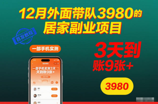 12月外面带队3980的居家副业项目,一部手机实测3天到账9张+,首发教程【揭秘】好创网-专注优质VIP网课 网络创业落地实操课程资源分享 – 每天更新_高质量项目输出好创网
