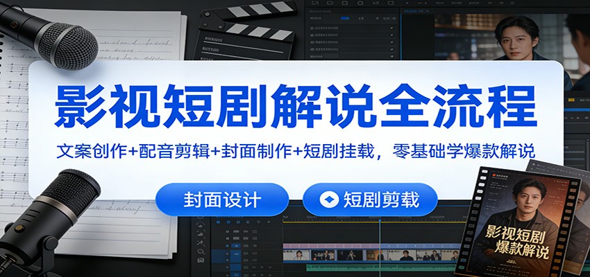 影视短剧解说全流程:文案创作+配音剪辑+封面制作+短剧挂载,零基础学爆款解说好创网-专注优质VIP网课 网络创业落地实操课程资源分享 – 每天更新_高质量项目输出好创网