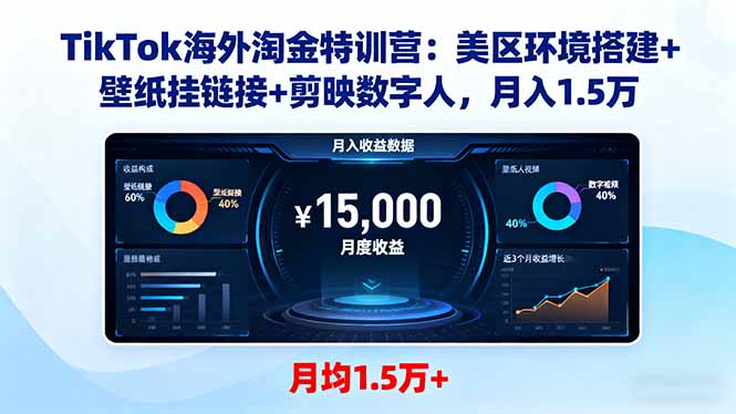 TikTok海外淘金特训营:美区环境搭建+壁纸挂链接+剪映数字人,月入1.5万好创网-专注优质VIP网课 网络创业落地实操课程资源分享 – 每天更新_高质量项目输出好创网
