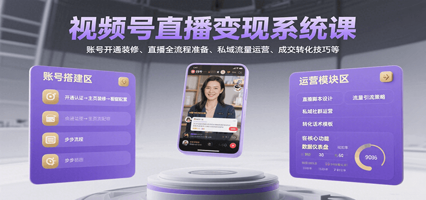 视频号直播变现系统课,账号开通装修、直播全流程准备、私域流量运营、成交转化技巧等好创网-专注优质VIP网课 网络创业落地实操课程资源分享 – 每天更新_高质量项目输出好创网