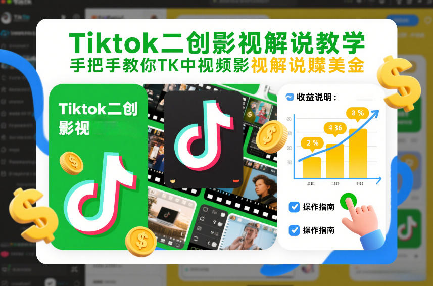 Tiktok二创影视解说教学，手把手教你TK中视频影视解说賺美金(更新26年1月)好创网-专注优质VIP网课 网络创业落地实操课程资源分享 – 每天更新_高质量项目输出好创网